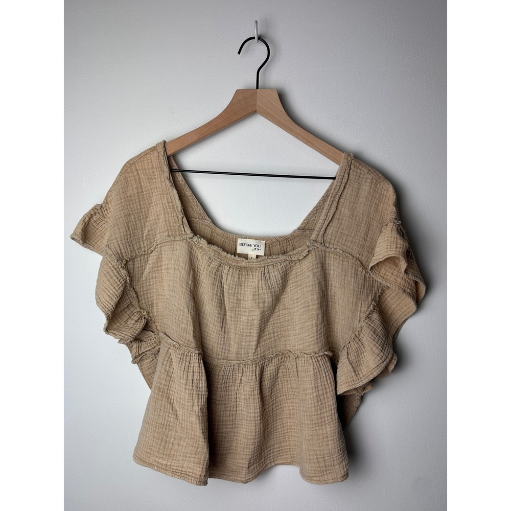 Before You With Love Ruffle Sleeve Square Neck Peplum Top -‎ Women's Small